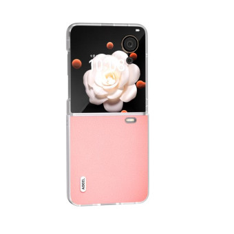 For Honor Magic V Flip ABEEL Frosted Translucent Frame Genuine Leather Wave Phone Case(Pink)