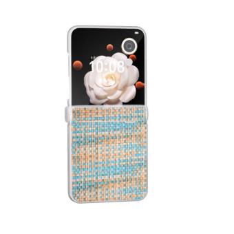 For Honor Magic V Flip Three Parts Frosted Translucent Frame Color Lattice Texture PU Phone Case(Blue)