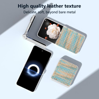 For Honor Magic V Flip Three Parts Frosted Translucent Frame Color Lattice Texture PU Phone Case(Blue)