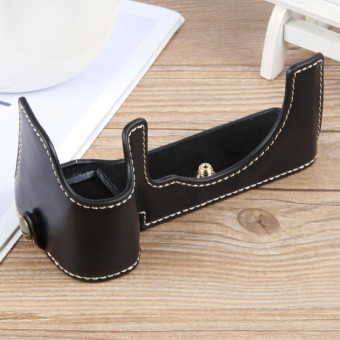 For Sony ILCE-7CM2 / Alpha 7C II Glossy PU Leather Camera Half Case Base(Black)