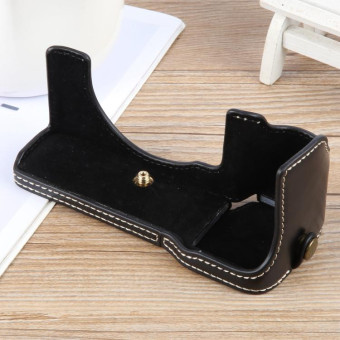 For Sony ILCE-7CM2 / Alpha 7C II Glossy PU Leather Camera Half Case Base(Black)