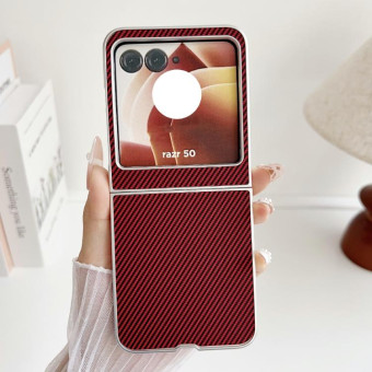 For Motorola Razr 50 Carbon Fiber Leather Grain Kevlar Folding Phone Case(Red)