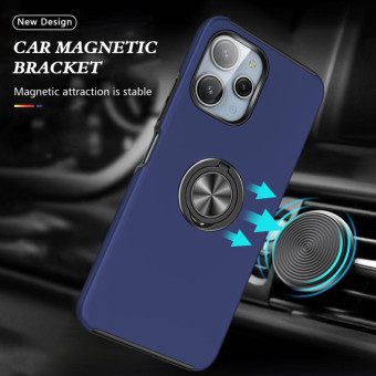 For Redmi 12 4G PC Hybrid TPU Magnetic Ring Holder Phone Case(Navy Blue)
