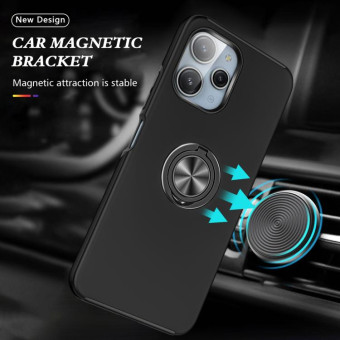 For Redmi 12 4G PC Hybrid TPU Magnetic Ring Holder Phone Case(Black)