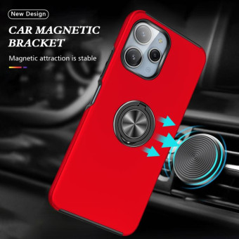 For Redmi 12 4G PC Hybrid TPU Magnetic Ring Holder Phone Case(Red)