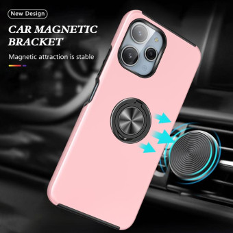For Redmi 12 4G PC Hybrid TPU Magnetic Ring Holder Phone Case(Rose Gold)