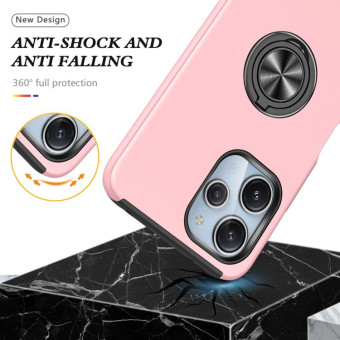 For Redmi 12 4G PC Hybrid TPU Magnetic Ring Holder Phone Case(Rose Gold)