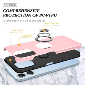 For Redmi 12 4G PC Hybrid TPU Magnetic Ring Holder Phone Case(Rose Gold)