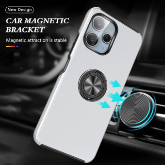 For Redmi 12 4G PC Hybrid TPU Magnetic Ring Holder Phone Case(Silver)
