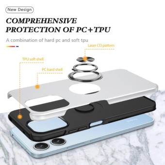 For Redmi 12 4G PC Hybrid TPU Magnetic Ring Holder Phone Case(Silver)