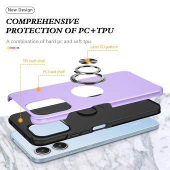 For Redmi 12 4G PC Hybrid TPU Magnetic Ring Holder Phone Case(Purple)