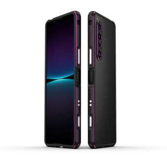 For Sony Xperia 1 VI Aurora Series Lens Protector + Metal Frame Protective Phone Case(Black Purple)