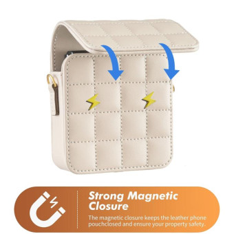 For Samsung Galaxy Z Flip6 BFB04 Plaid Crossbody Fold Phone Bag(Beige)