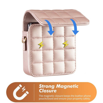 For Samsung Galaxy Z Flip6 BFB04 Plaid Crossbody Fold Phone Bag(Rose Gold)