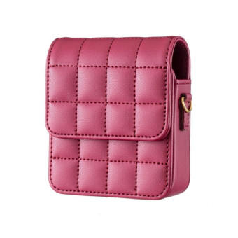 For Samsung Galaxy Z Flip6 BFB04 Plaid Crossbody Fold Phone Bag(Rose Red)
