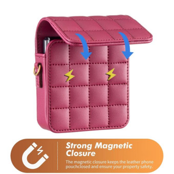 For Samsung Galaxy Z Flip6 BFB04 Plaid Crossbody Fold Phone Bag(Rose Red)