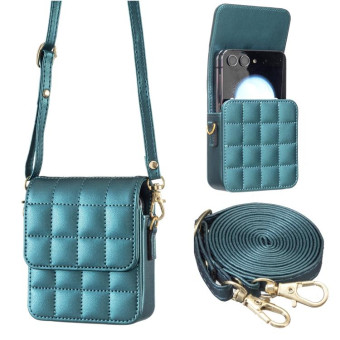 For Samsung Galaxy Z Flip6 BFB04 Plaid Crossbody Fold Phone Bag(Green)