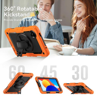 For Xiaomi Redmi Pad SE 8.7 2024 Turntable Holder Silicone Hybrid PC Tablet Case(Orange+Black)