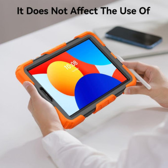 For Xiaomi Redmi Pad SE 8.7 2024 Turntable Holder Silicone Hybrid PC Tablet Case(Orange+Black)