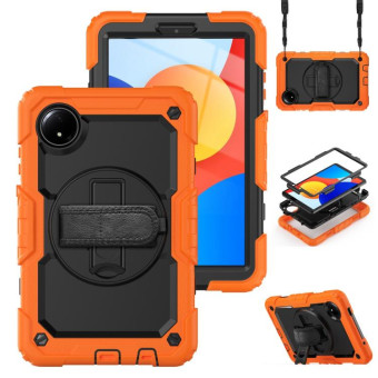 For Xiaomi Redmi Pad SE 8.7 2024 Turntable Holder Silicone Hybrid PC Tablet Case(Orange+Black)