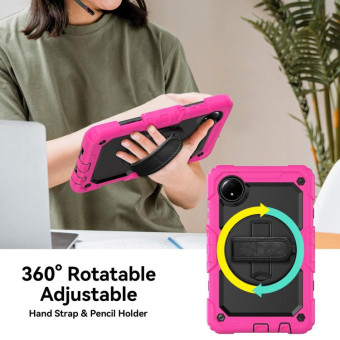 For Xiaomi Redmi Pad SE 8.7 2024 Turntable Holder Silicone Hybrid PC Tablet Case(Rose Red+Black)