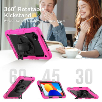 For Xiaomi Redmi Pad SE 8.7 2024 Turntable Holder Silicone Hybrid PC Tablet Case(Rose Red+Black)