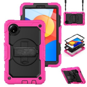 For Xiaomi Redmi Pad SE 8.7 2024 Turntable Holder Silicone Hybrid PC Tablet Case(Rose Red+Black)