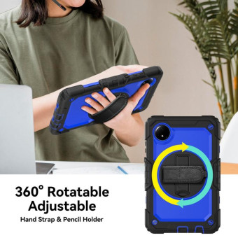 For Xiaomi Redmi Pad SE 8.7 2024 Turntable Holder Silicone Hybrid PC Tablet Case(Black+Dark Blue)