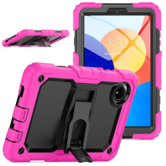 For Xiaomi Redmi Pad SE 8.7 2024 Silicone Hydric PC Tablet Case with Shoulder Strap & Holder(Rose Red)