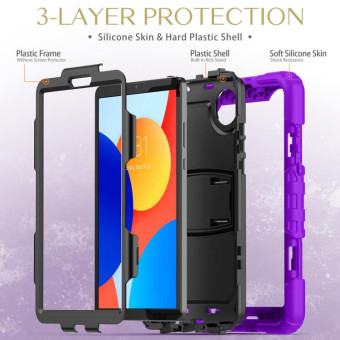 For Xiaomi Redmi Pad SE 8.7 2024 Silicone Hydric PC Tablet Case with Shoulder Strap & Holder(Purple)