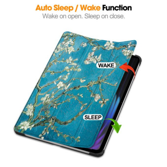 For Xiaomi Pad 7 / 7 Pro Custer Painted 3-Fold Stand Leather Smart Tablet Case(Apricot Blossom)