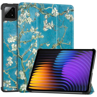 For Xiaomi Pad 7 / 7 Pro Custer Painted 3-Fold Stand Leather Smart Tablet Case(Apricot Blossom)