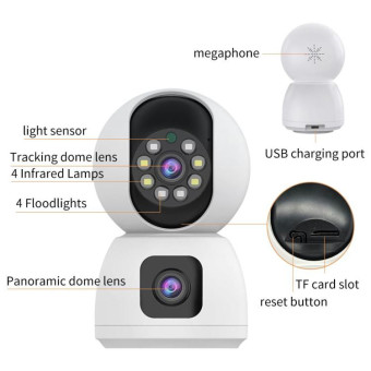 K12 1080P HD Dual Lens Dual Picture Wireless WiFi Camera(White)