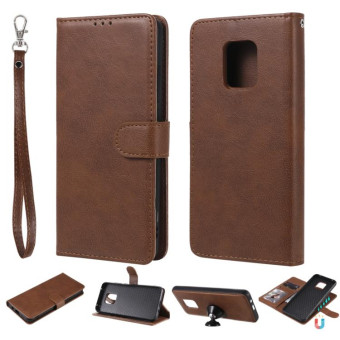 For Xiaomi Redmi 10X 5G / 10X Pro 5G 2 in 1 Solid Color Detachable PU Leather Case with Card Slots & Magnetic Holder & Photo Frame & Wallet & Strap(Brown)