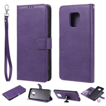 For Xiaomi Redmi 10X 5G / 10X Pro 5G 2 in 1 Solid Color Detachable PU Leather Case with Card Slots & Magnetic Holder & Photo Frame & Wallet & Strap(Purple)