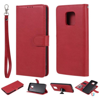 For Xiaomi Redmi 10X 5G / 10X Pro 5G 2 in 1 Solid Color Detachable PU Leather Case with Card Slots & Magnetic Holder & Photo Frame & Wallet & Strap(Red)