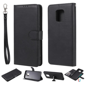 For Xiaomi Redmi 10X 5G / 10X Pro 5G 2 in 1 Solid Color Detachable PU Leather Case with Card Slots & Magnetic Holder & Photo Frame & Wallet & Strap(Black)