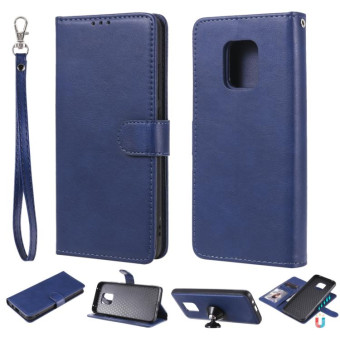 For Xiaomi Redmi 10X 5G / 10X Pro 5G 2 in 1 Solid Color Detachable PU Leather Case with Card Slots & Magnetic Holder & Photo Frame & Wallet & Strap(Blue)