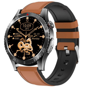 H9 1.43 inch Leather Strap ECG Smart Watch Supports Bluetooth Calls/Smart Voice Assistant(Brown)