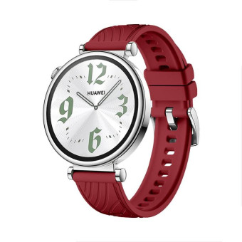 Kalebol 18mm Universal Textured Silicone Silver Buckle Strap(Red)