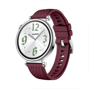 Kalebol 18mm Universal Textured Silicone Silver Buckle Strap(Wine Red)