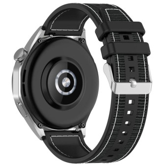 22mm Kalebol Ordinary Silver Buckle Hybrid Nylon Braid Silicone Watch Band(Black)