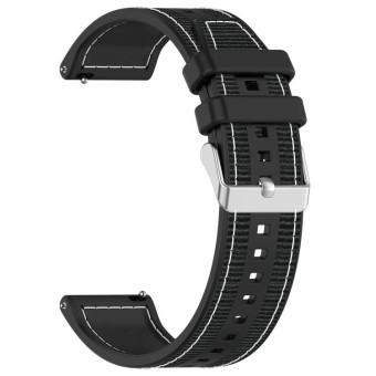 22mm Kalebol Ordinary Silver Buckle Hybrid Nylon Braid Silicone Watch Band(Black)