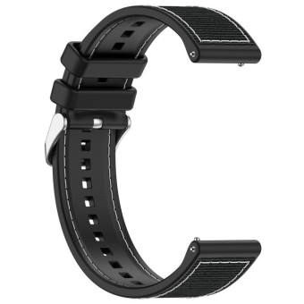 22mm Kalebol Ordinary Silver Buckle Hybrid Nylon Braid Silicone Watch Band(Black)