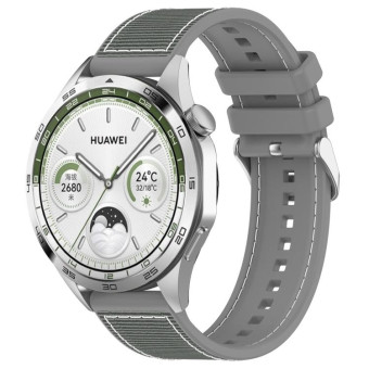 22mm Kalebol Ordinary Silver Buckle Hybrid Nylon Braid Silicone Watch Band(Grey)