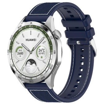 22mm Kalebol Ordinary Silver Buckle Hybrid Nylon Braid Silicone Watch Band(Midnight Blue)
