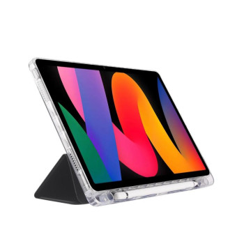 For Xiaomi Redmi Pad SE 11 3-Fold Clear Acrylic Leather Tablet Case(Black)