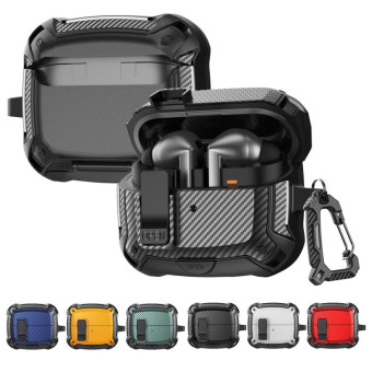 For Samsung Galaxy Buds3 / Buds3 Pro Bumblebee Fiber Texture Earphones Case with Hook & Holder(Black Blue)