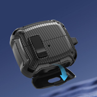 For Samsung Galaxy Buds3 / Buds3 Pro Bumblebee Fiber Texture Earphones Case with Hook & Holder(Black Blue)