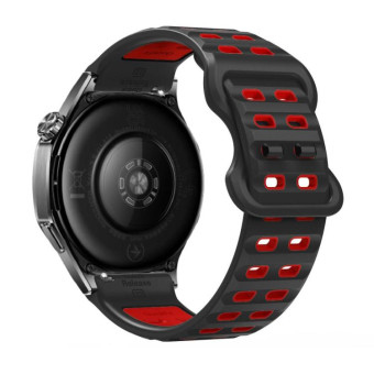 22mm Double-row Hole Studded Buckle Silicone Watch Band(Black Red)